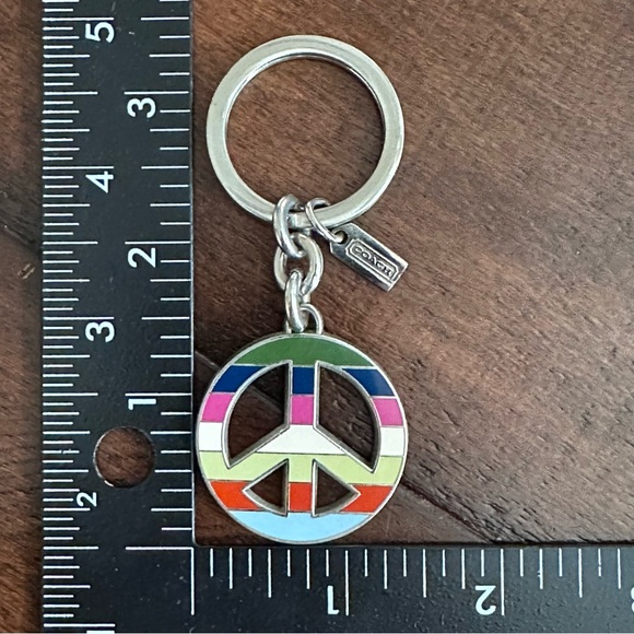 Coach Legacy Stripe Peace Sign Keychain - Picture 6 of 6